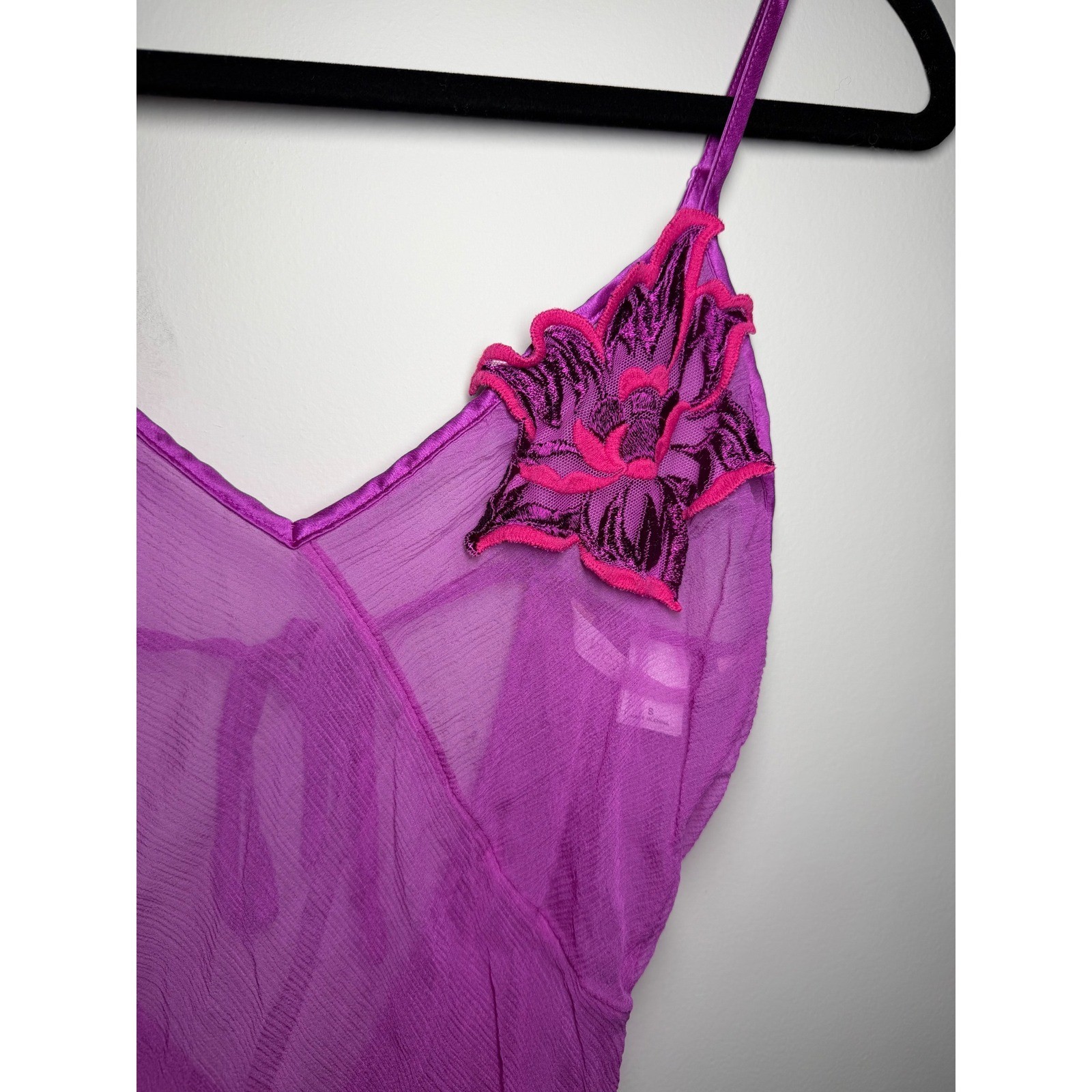 Y2K Vintage Victorias Secret Silk Slip Dress Purple Pink Floral Sheer Mini Small