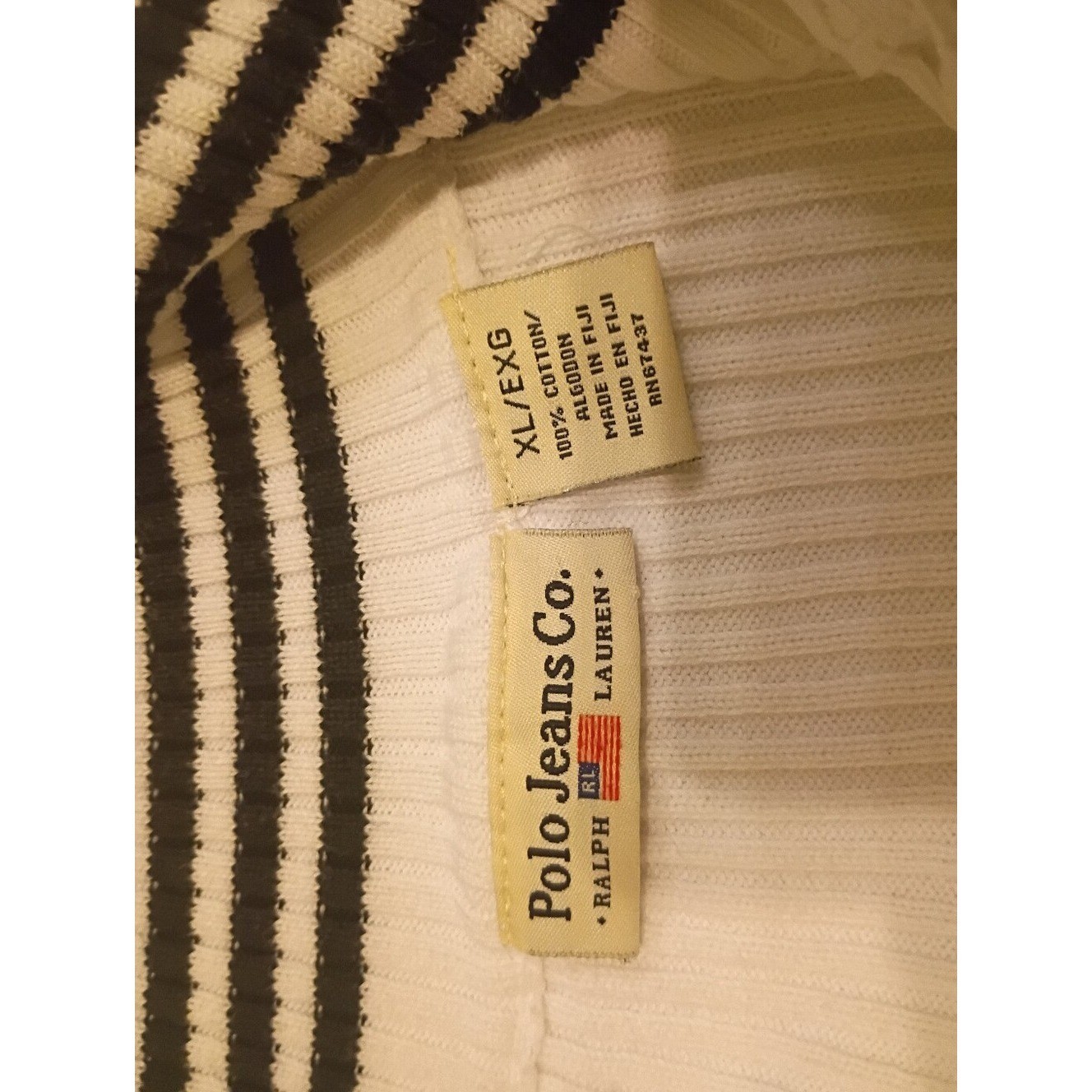 VTG Polo Jeans Co. Women’s White Ribbed Half-Zip Mock Neck Sweater Sz XL