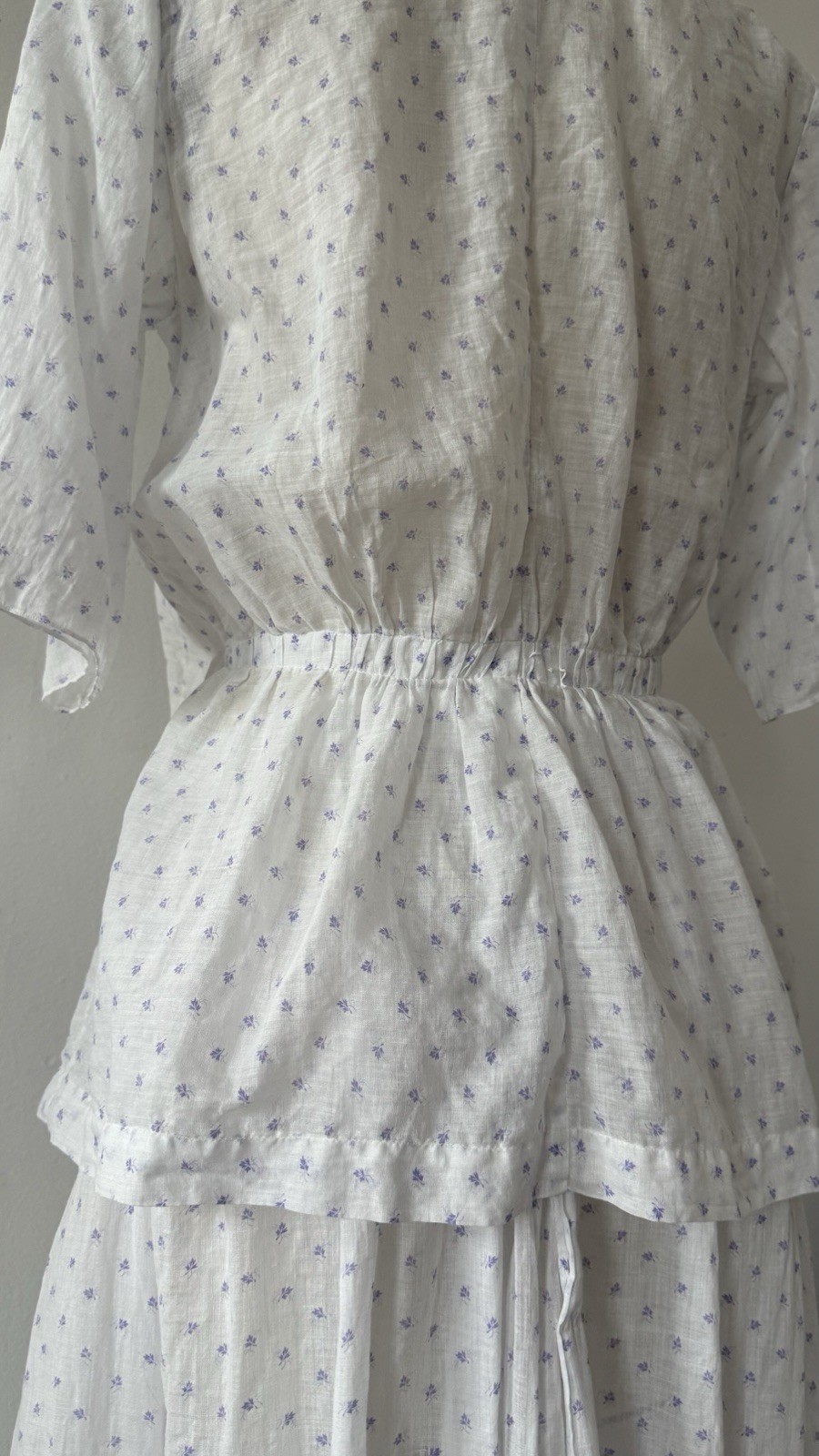 Antique Edwardian Sheer Lavender Sprig Print Cotton 2 Pc. Dress/Skirt Set 1920s