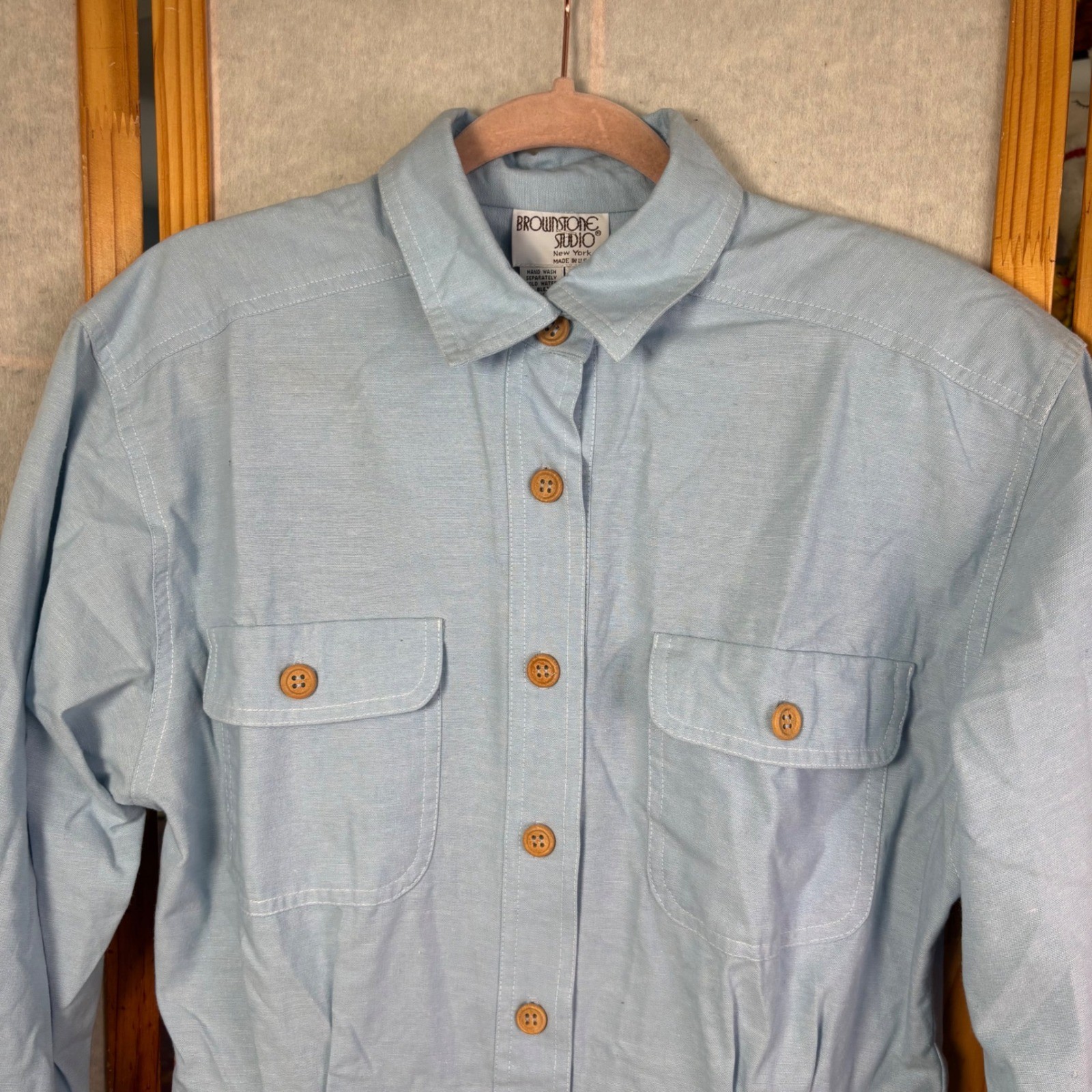Brownstone Studio Vintage Denim Button Front Long Sleeve Shirt Dress Size 14 USA