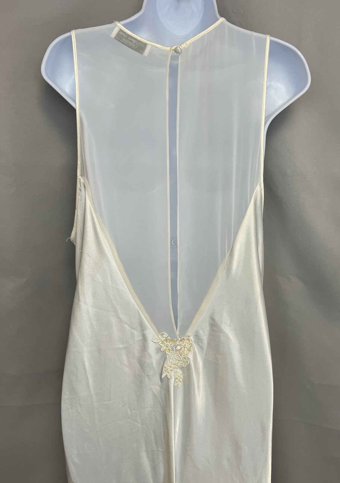 VTG Jessica Lynn Collection Women Set Robe Night Gown Satin L Ivory Chiffon Y2K