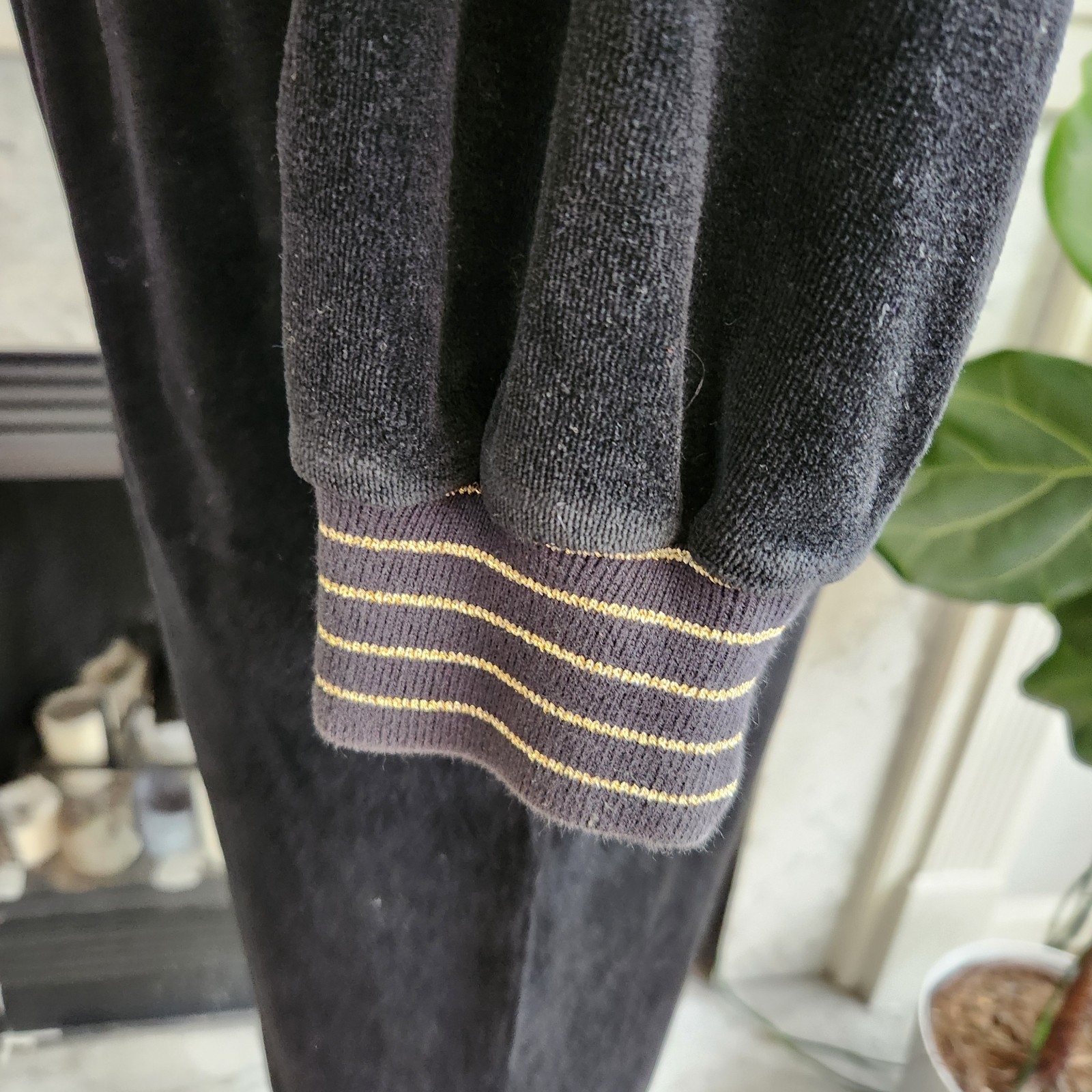 Vintage 80s Black Velour Jumpsuit Size Medium Embroidered Metallic Gold Retro