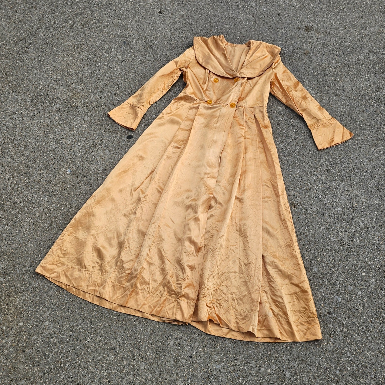 Vintage 40s Satin Gold Apricot Jacket Collar Double Breasted Coat Dressing Gown