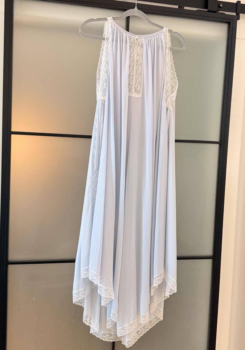 Vintage Eve Stillman Nightgown Blue Lace Nylon Open Side Gown One Size Lingerie