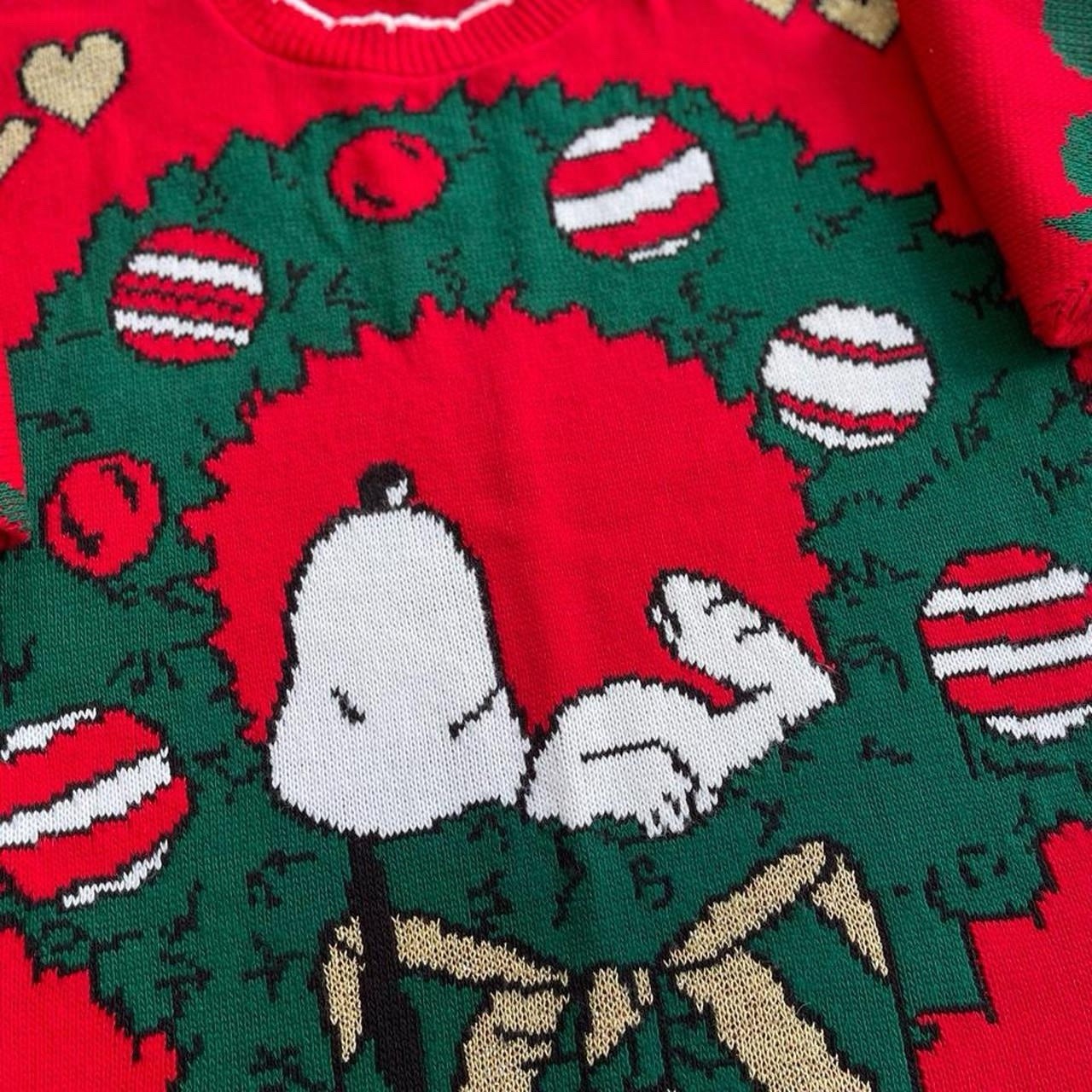 Vintage Snoopy Peanuts Christmas Sweater Wreath Red Knit Festive Holiday 90s
