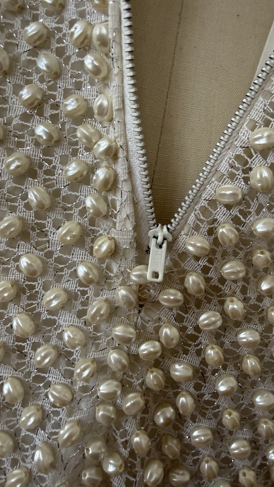 1960s Alexander’s Heavily Beaded Embellished Lace/Faux Pearl Mini Dress Couture