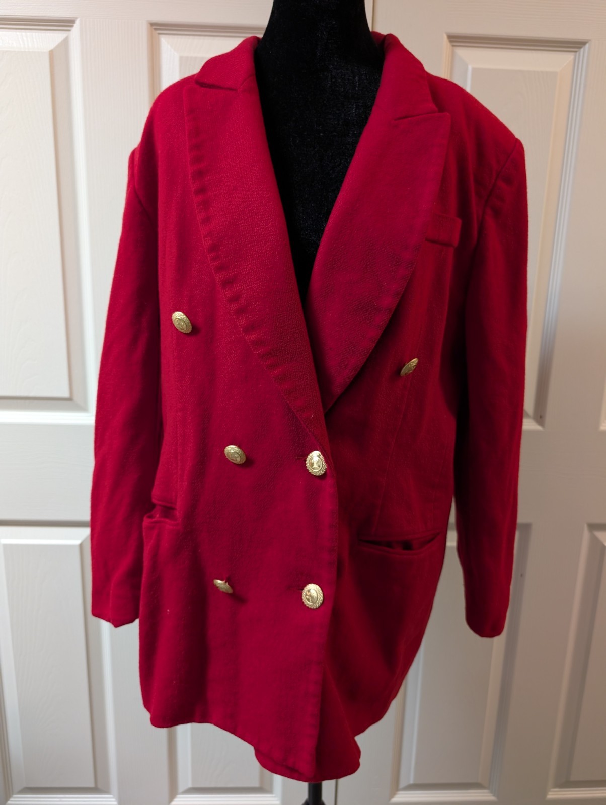 Laura Scott Vintage Blazer Red Wool Shell Gold Buttons Women’s Size 14