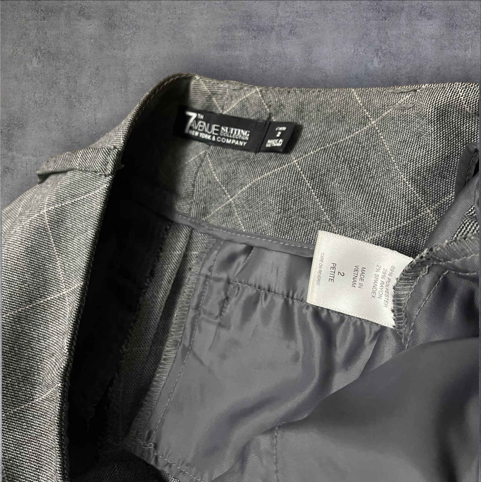 Vintage 2000s y2k Gray Grid Pattern 7th Avenue Sz 2 Low Rise Trousers