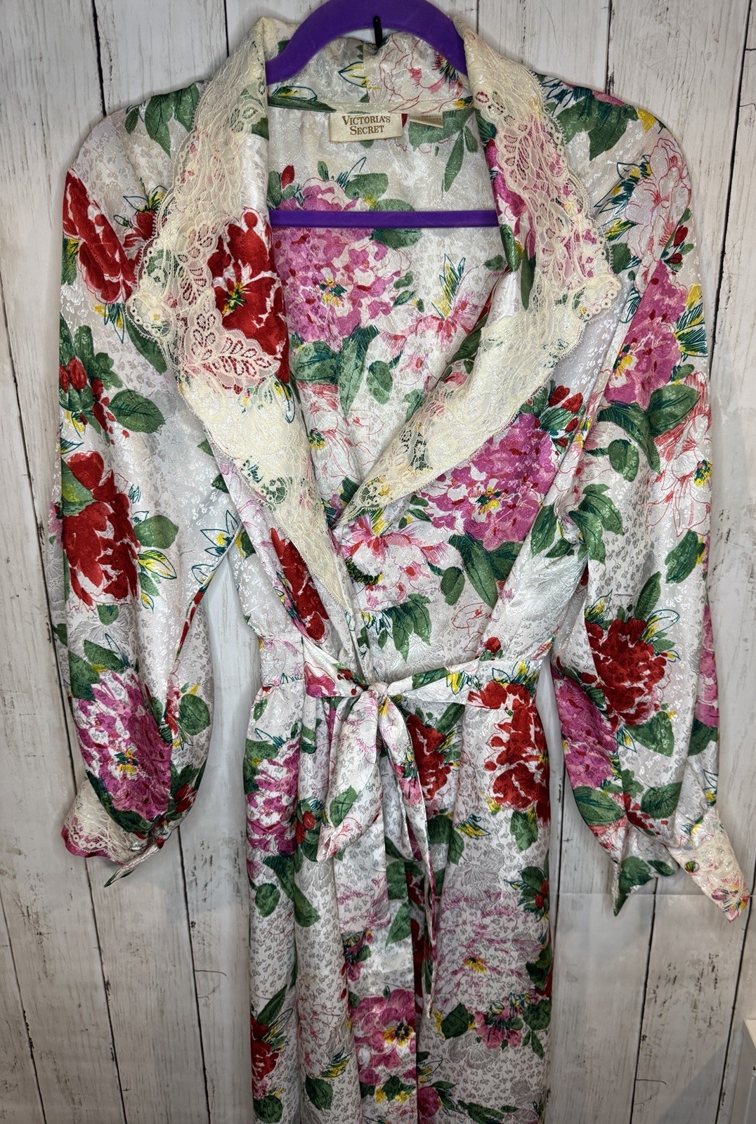 Vintage Victorias Secret Gold Label Floral Nylon and Lace Robe Petite Small