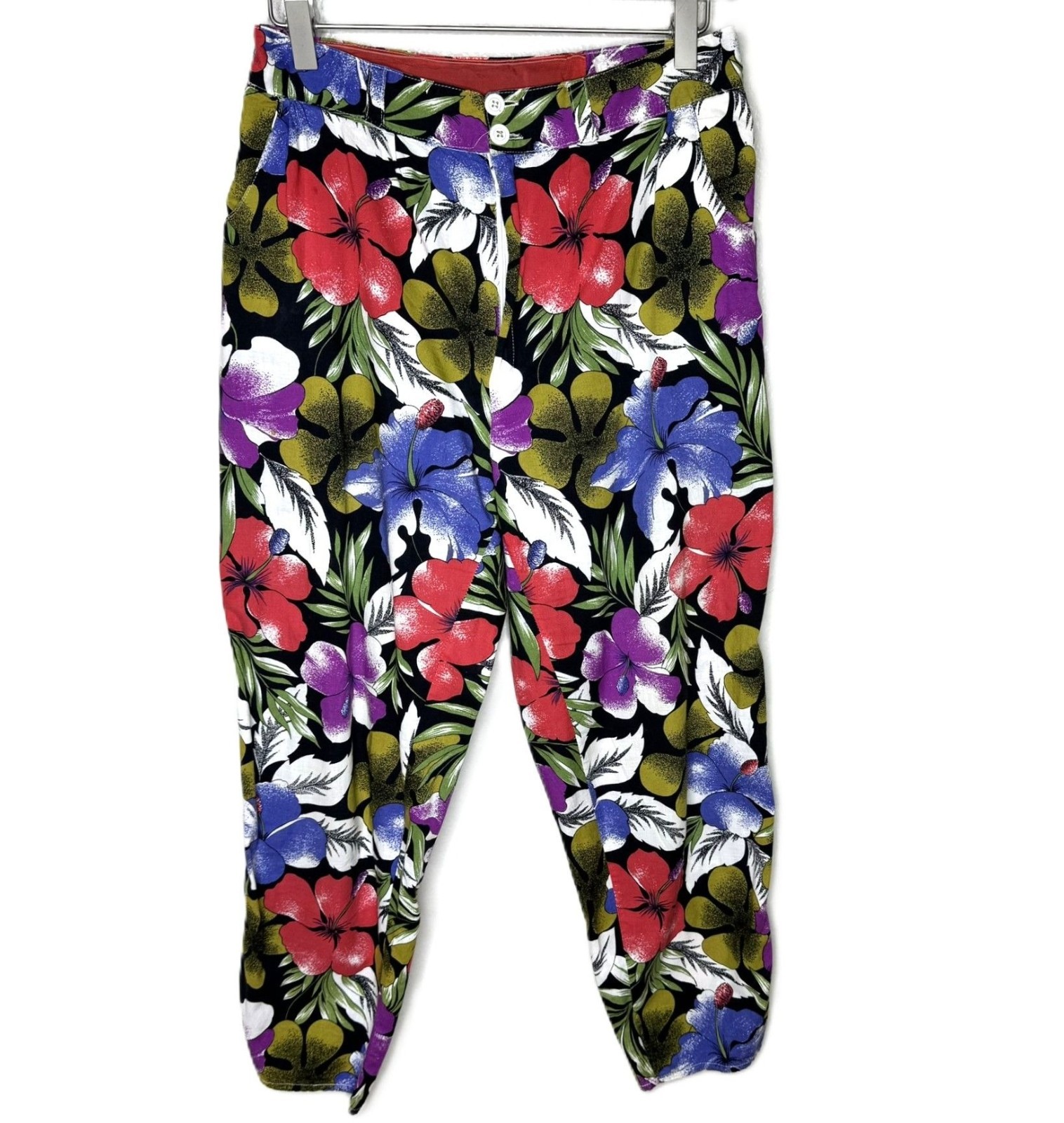 Vintage 70s Women’s Floral Print High Rise Cropped Resort Wear Pants, Size 42