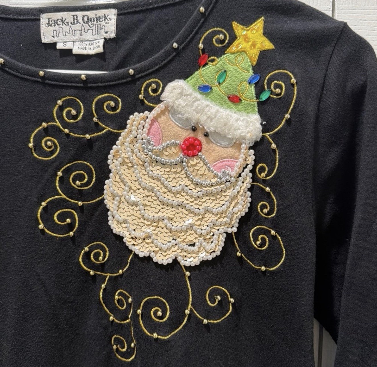 Vtg Jack B Quick Size S Beaded Santa Shirt The Santa is amazing!