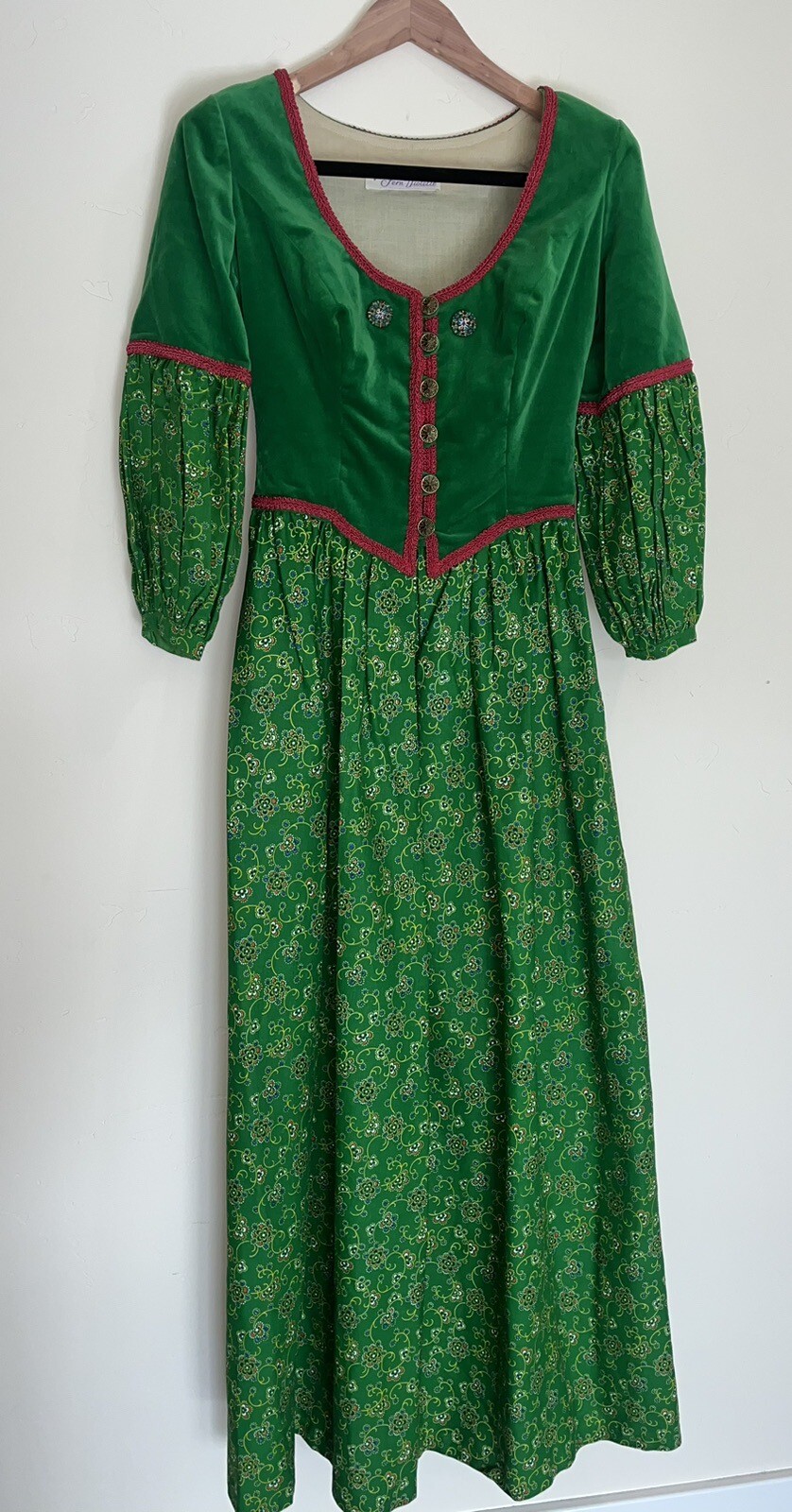 1970s Jay Morley for Fern Violette Green Velvet Regal 70s Maxi Dress