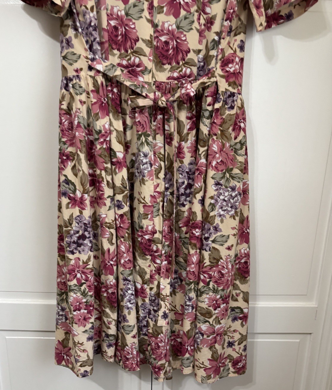 Vintage Floral Lace Collar Midi Dress~ Sz 12/14? Tea Garden Party COTTAGECORE