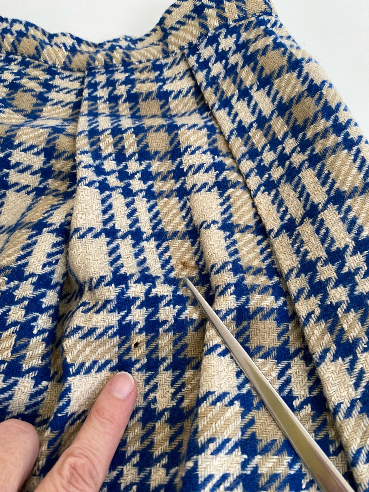 Vintage Handmade 50s S 100% Wool Pleated Full Skirt Blue Ivory Plaid