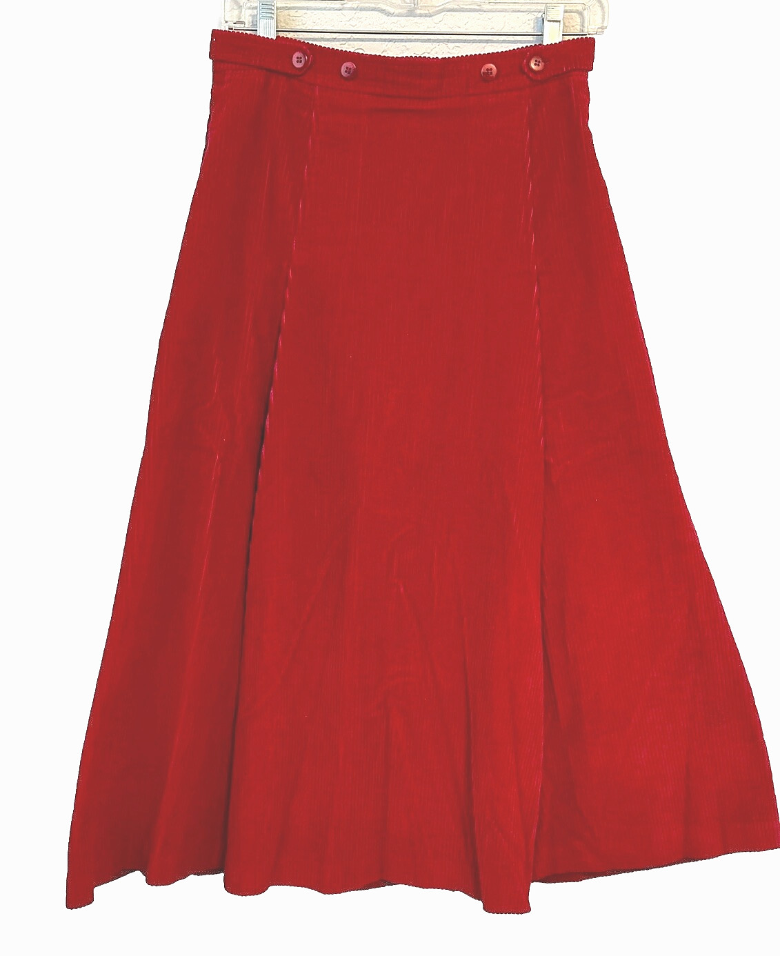 VTG The Villager Skirt Women’s Red Corduroy Pleats Sz 8/10 27.5″ Heritage Preppy