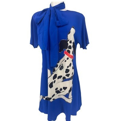 Yolanda Lorente Vintage Silk Dalmatian Dress Cobalt Blue 80s 90s Artwear