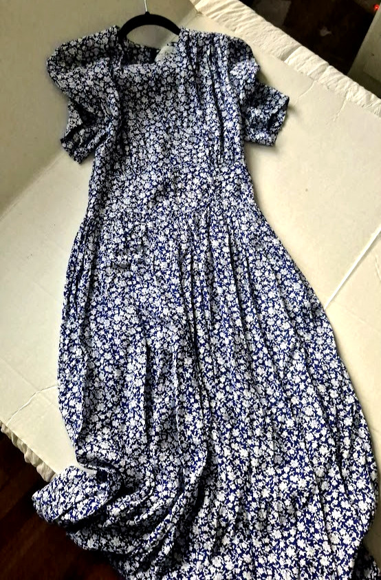 Ms. Darby Vintage Blue & White Summer Floral Midi Dress Size 6 – Fit & Flare