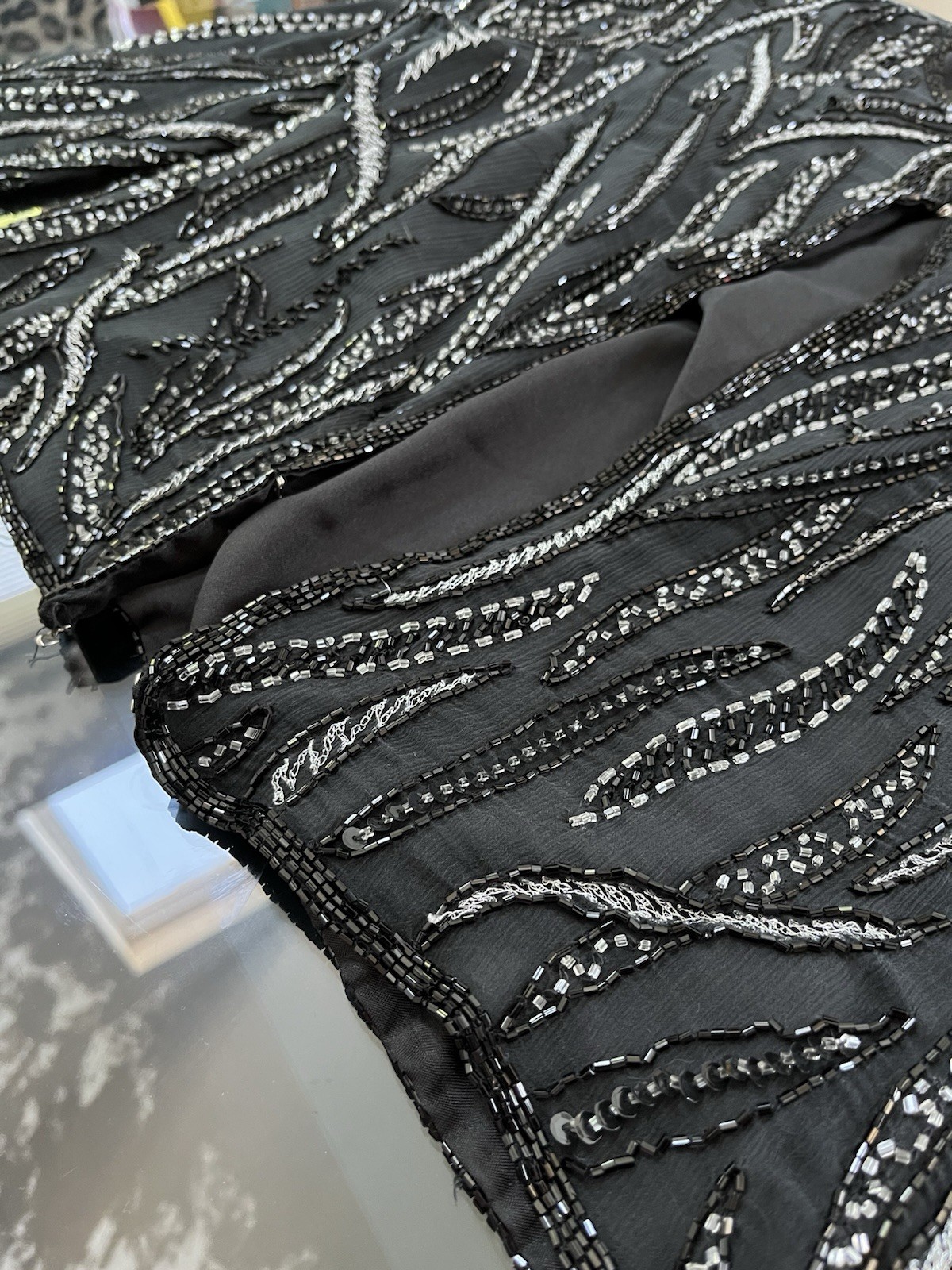 Vintage 80s Beaded Black & Silver 3/4 Sleeve Top with Clasp Closure – Sz: M