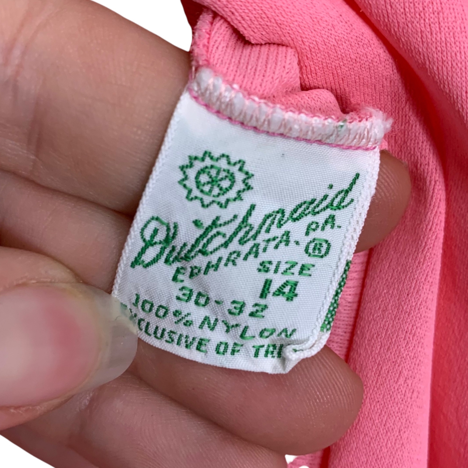 Vintage 60s Dutchmaid Pink Nylon Lace Trim House Dress Large