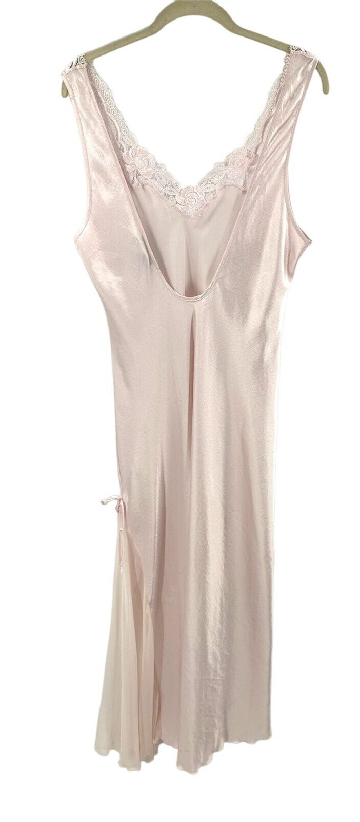 Vintage Valentino Slip Dress Womens Large Satin Maxi Nightgown Lace Ethereal