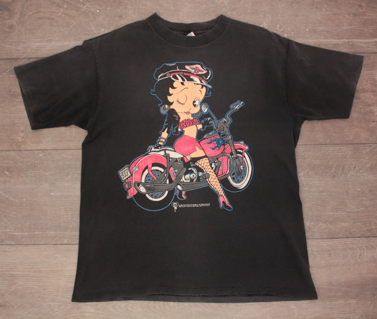 VTG Women’s 90s Black Betty Boop Biker / Harley Girl T Shirt / Tee Sz L 1990s