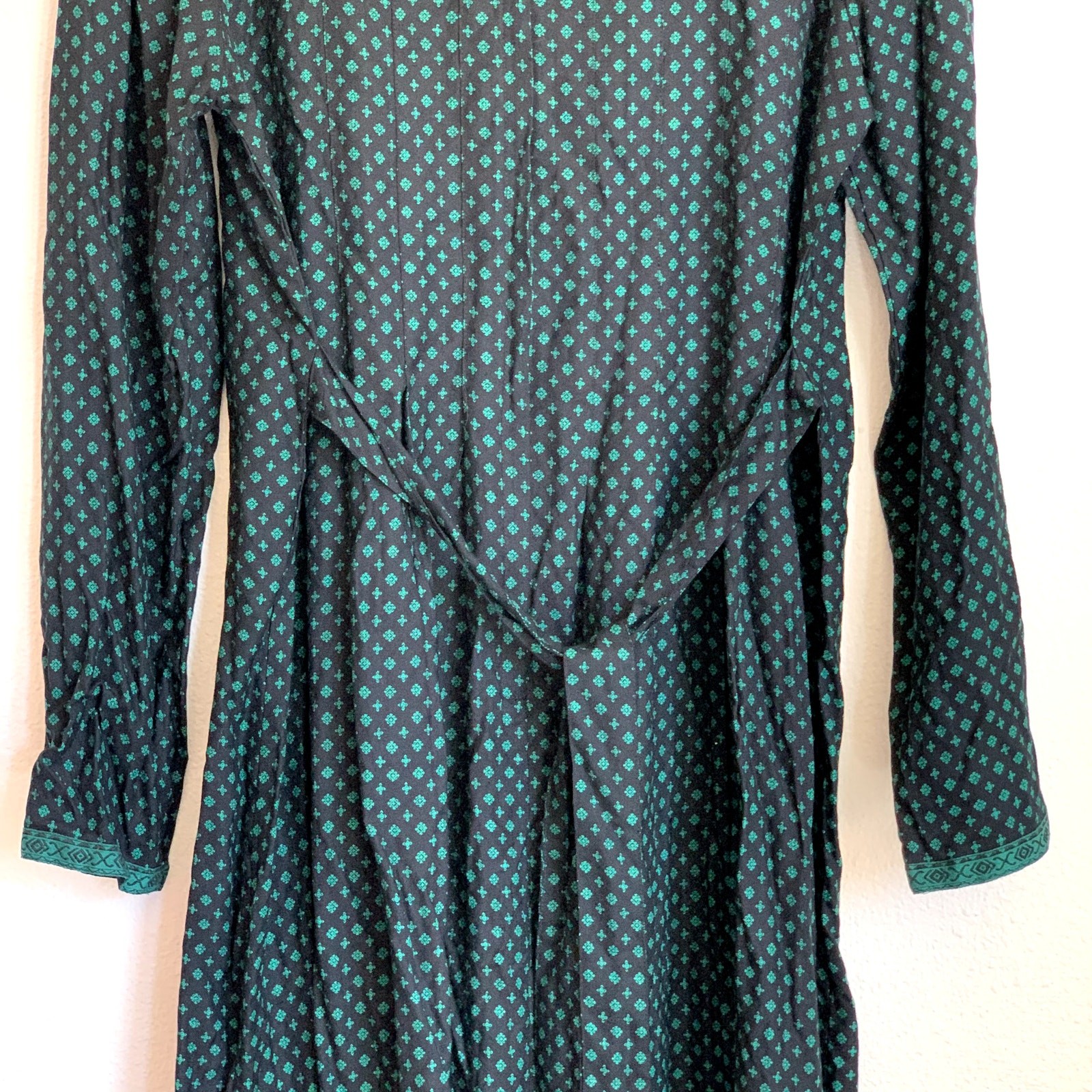 Sarah Elizabeth Vintage Green Black Diamond Print Rayon Cottagecore Dress Size 8