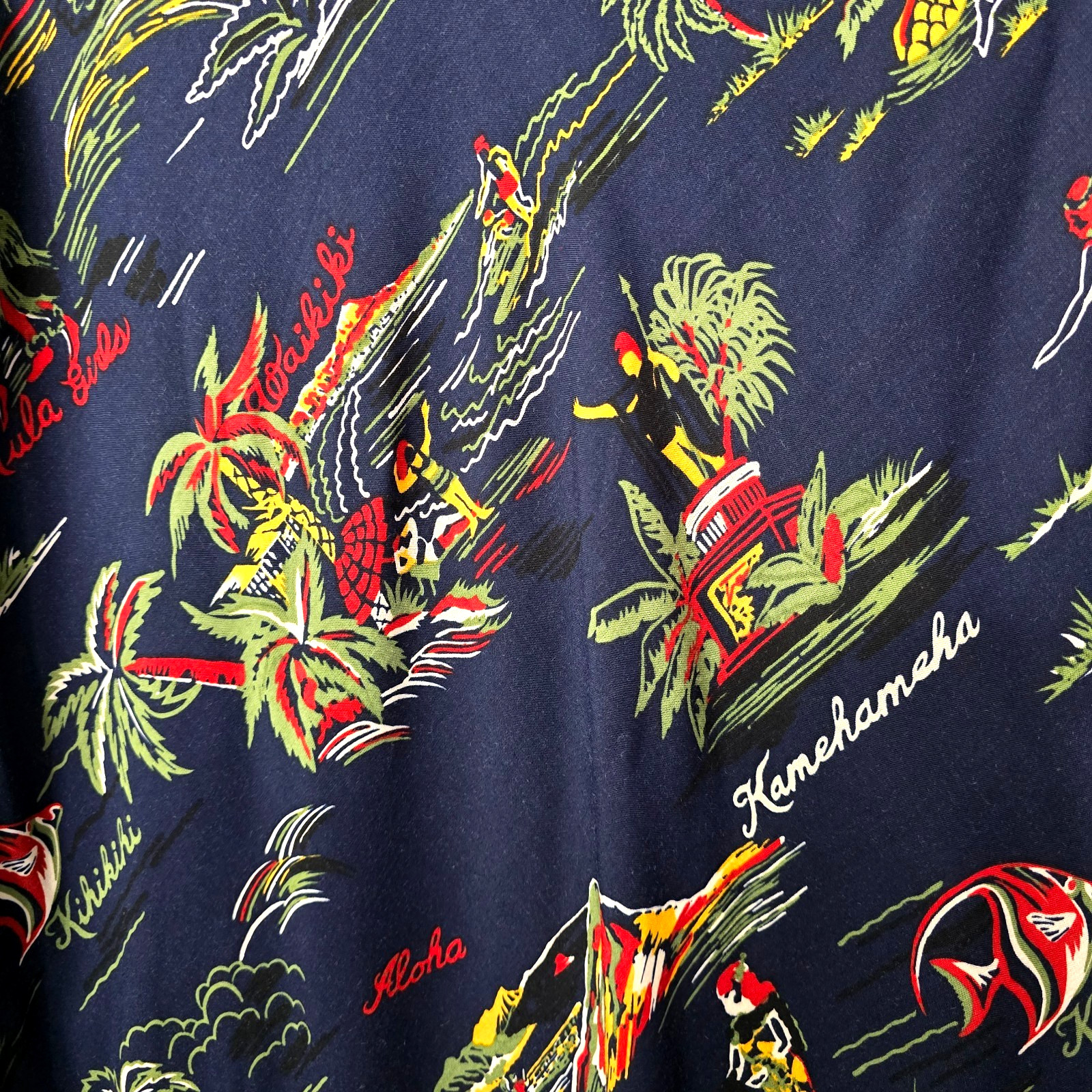 Vintage Hilo Hattie Maxi Dress 16 XL Island Palm Tree Print Navy Hawaiian Beach