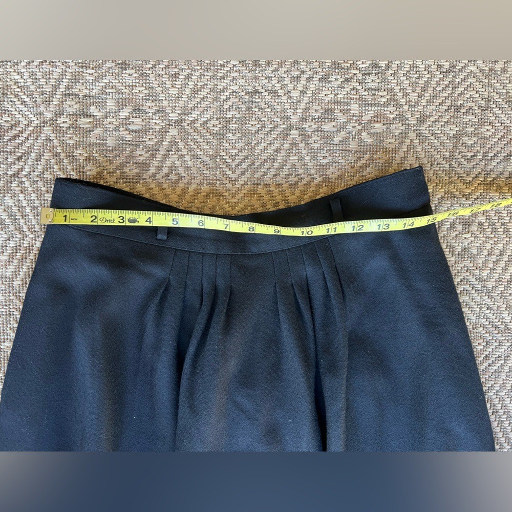 Vintage A-Line Full Wool Black Midi Skirt Made in France Louis Feraud FR 44