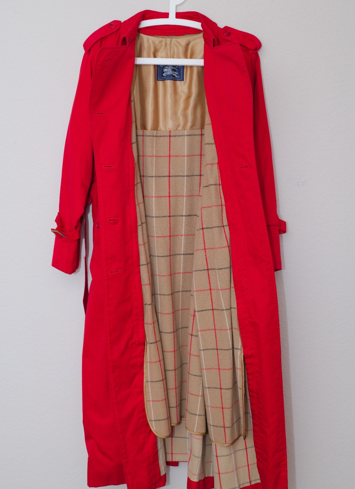 Vintage Burberrys Red Trench Coat Made England Removable Wool Liner Size 14