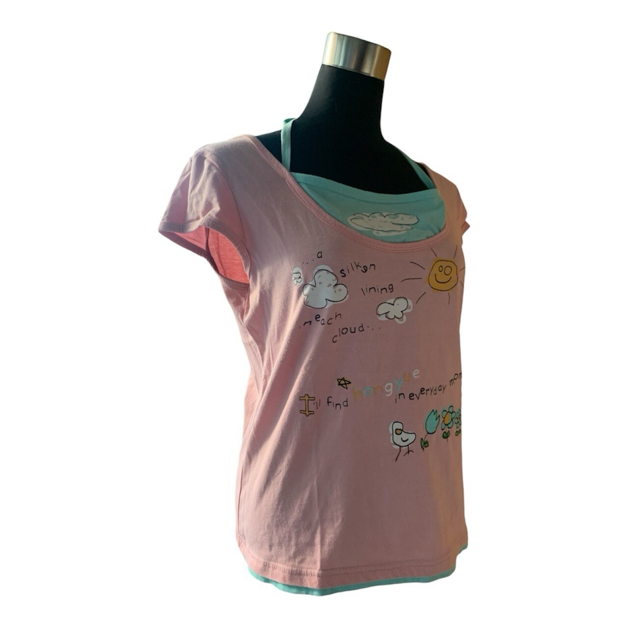 Vintage Y2K 90s Graphic Layered Baby Tee Pink and Blue