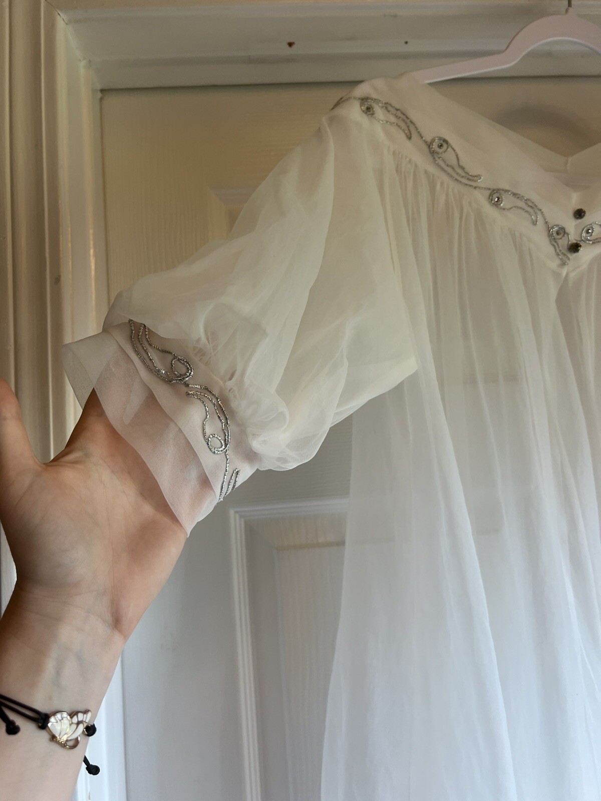 Vintage 60s(?) Pandora’s Lingerie Peignoir Bridal Chiffon Robe Size Medium