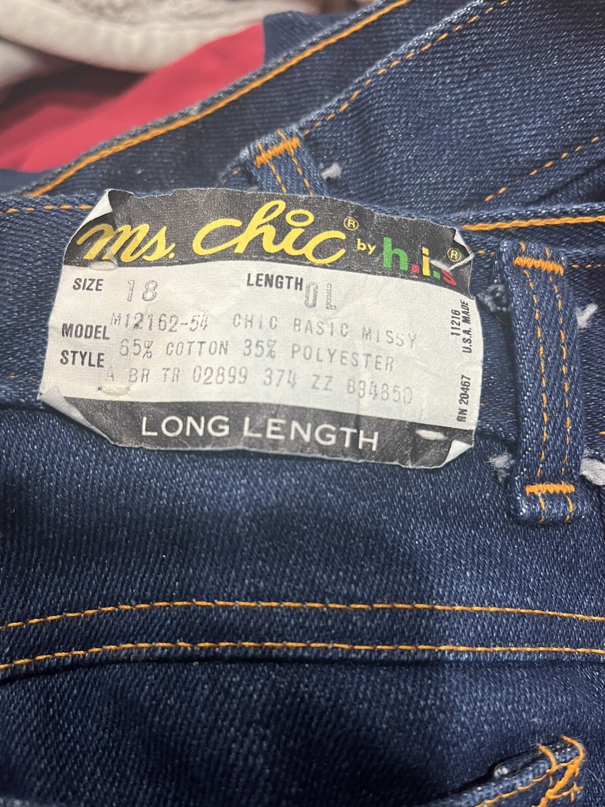 NOS 1980s H.I.S. Ms. Chic Jeans w/Tags “Chic Basic Missy” Long Length Size 18