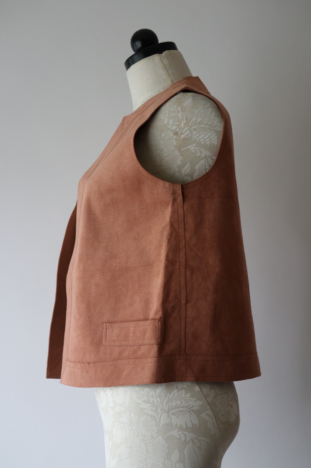 70s Vintage Pink Ultrasuede Open Front Waistcoat Sleeveless Jacket Vest Women M