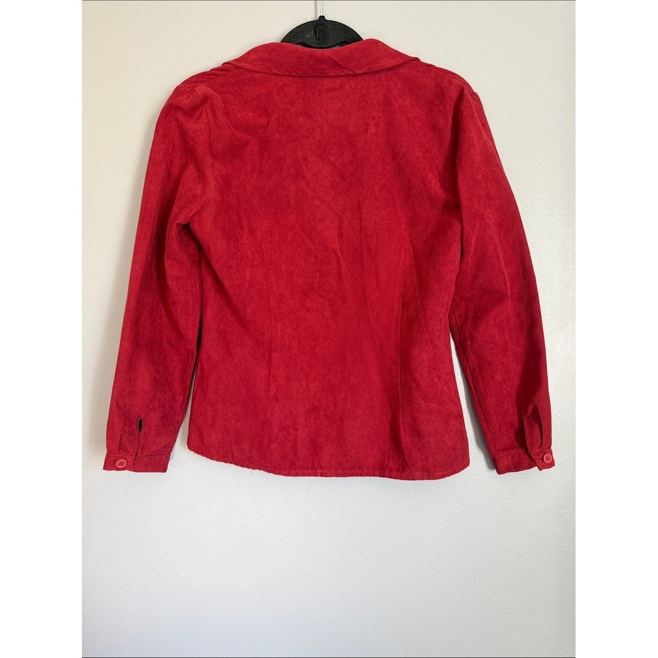 Jessica Vintage Red Faux Suede Button Front Shirt Jacket Blouse Medium Size 10