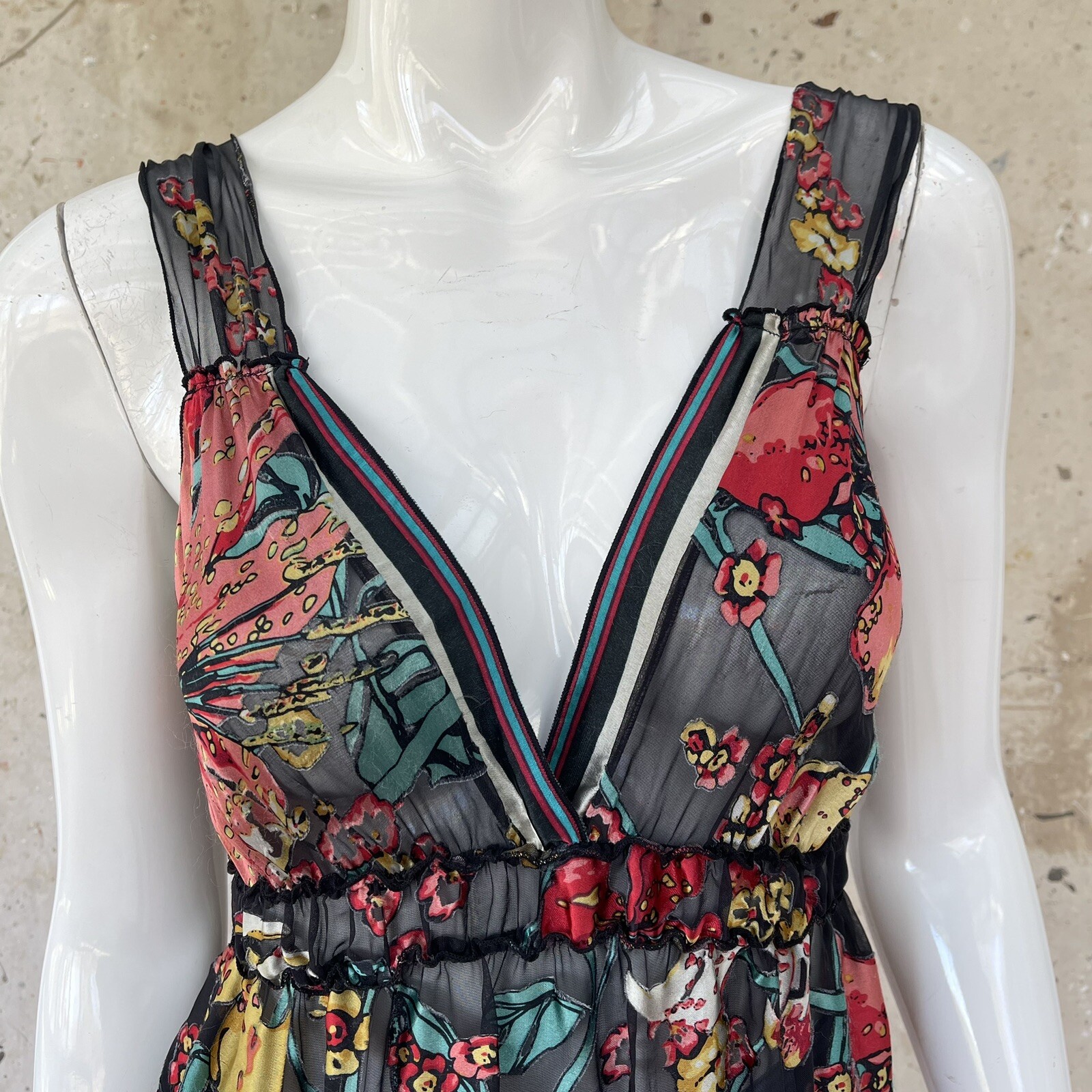 Vtg Y2K Anthropologie Silk Velvet Floral Sleeveless Dressy Top By Hale Bob, S