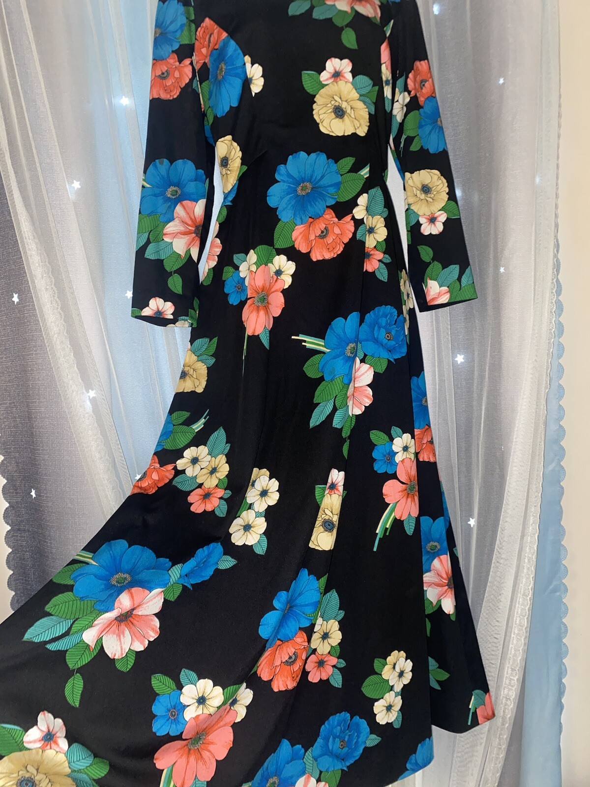 Vintage 60’s-70’s POSH by Jay Anderson black tropical floral evening dress