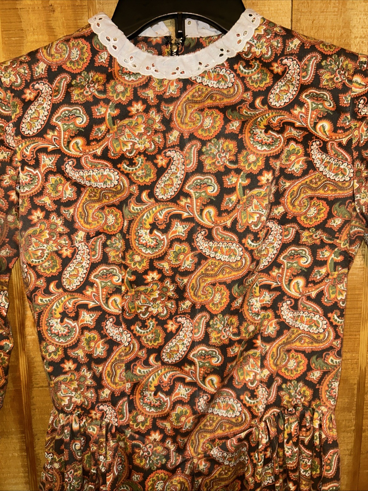 VTG 1970s Floral Prairie Maxi Dress Handmade Full Circle Skirt 3/4 Sleeve SZ S