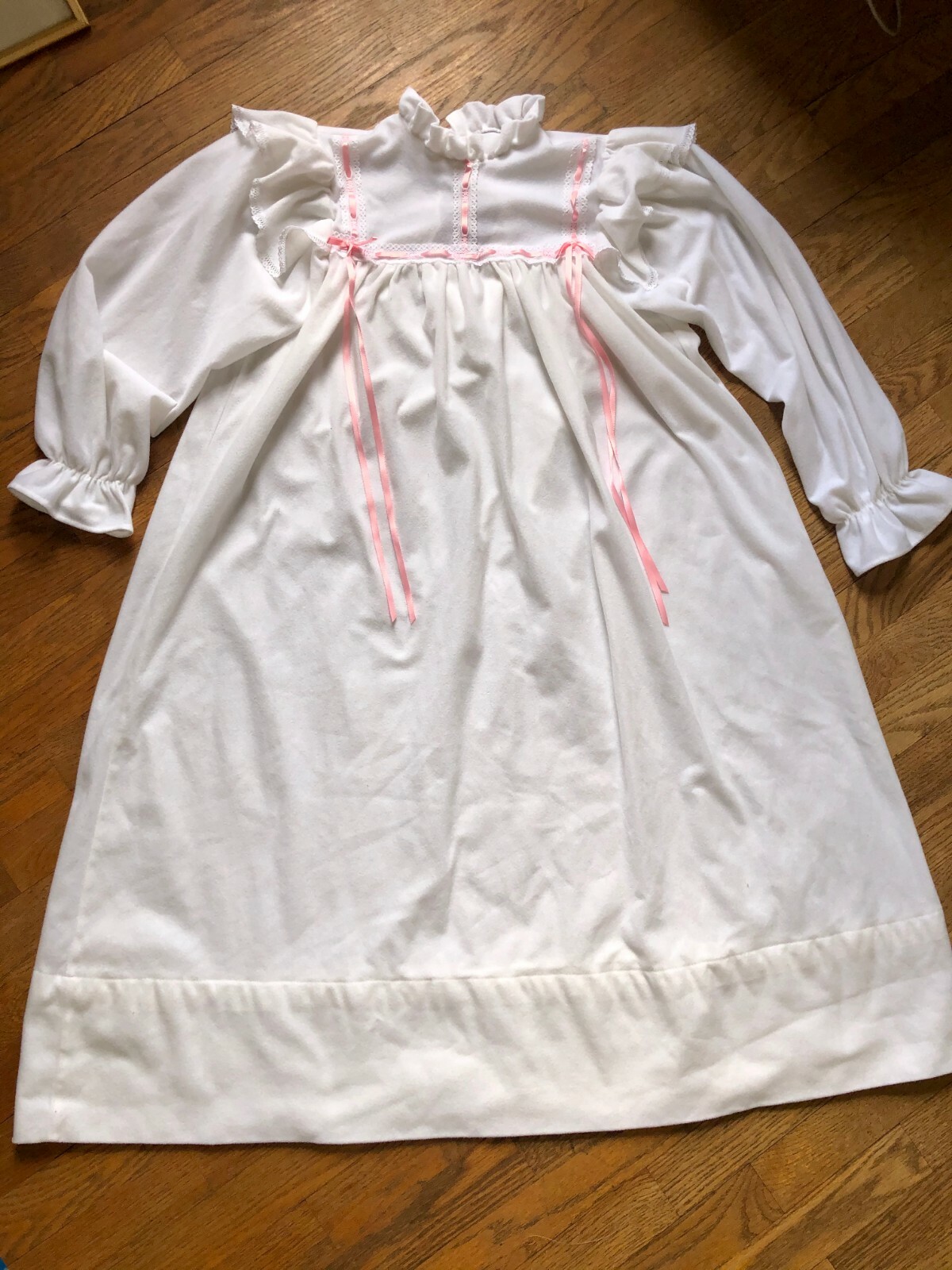 Vintage Pleasant American Girl Samantha Nightgown Juniors White Pink Ribbon Sz L