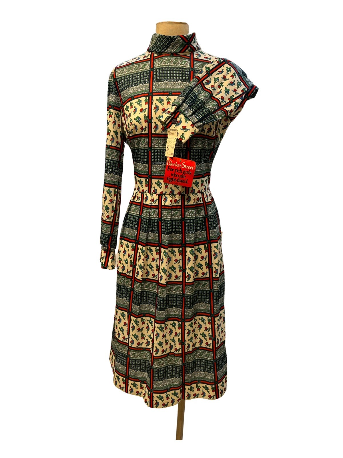 Vtg 60s 70s Bleeker Street Dress Retro Large NWT Woodward & Lothrop equestrian