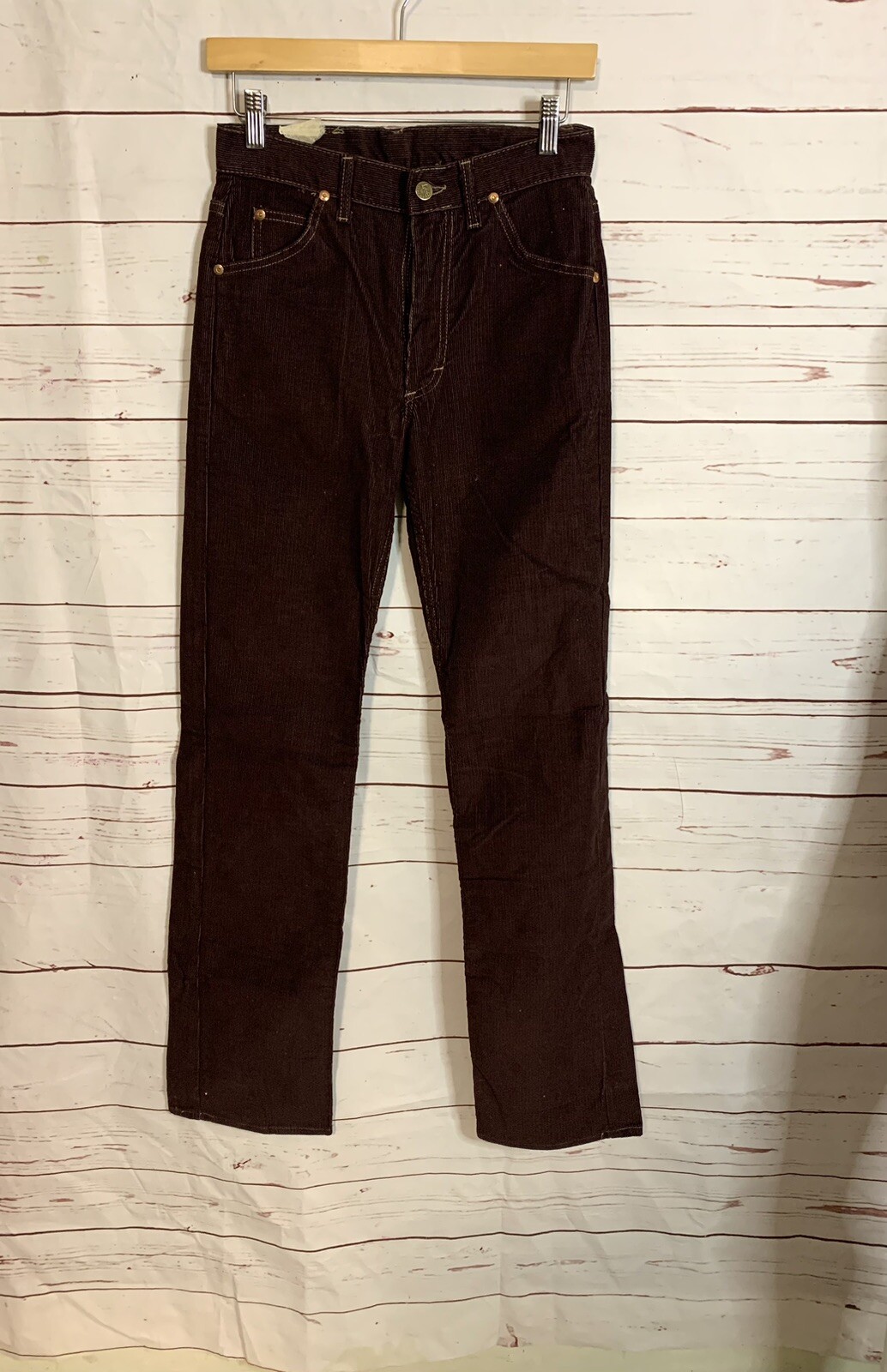 Vintage 60s 70s LEE Corduroy Jeans Brown Union-Made #42 Talon Zipper USA W-28″