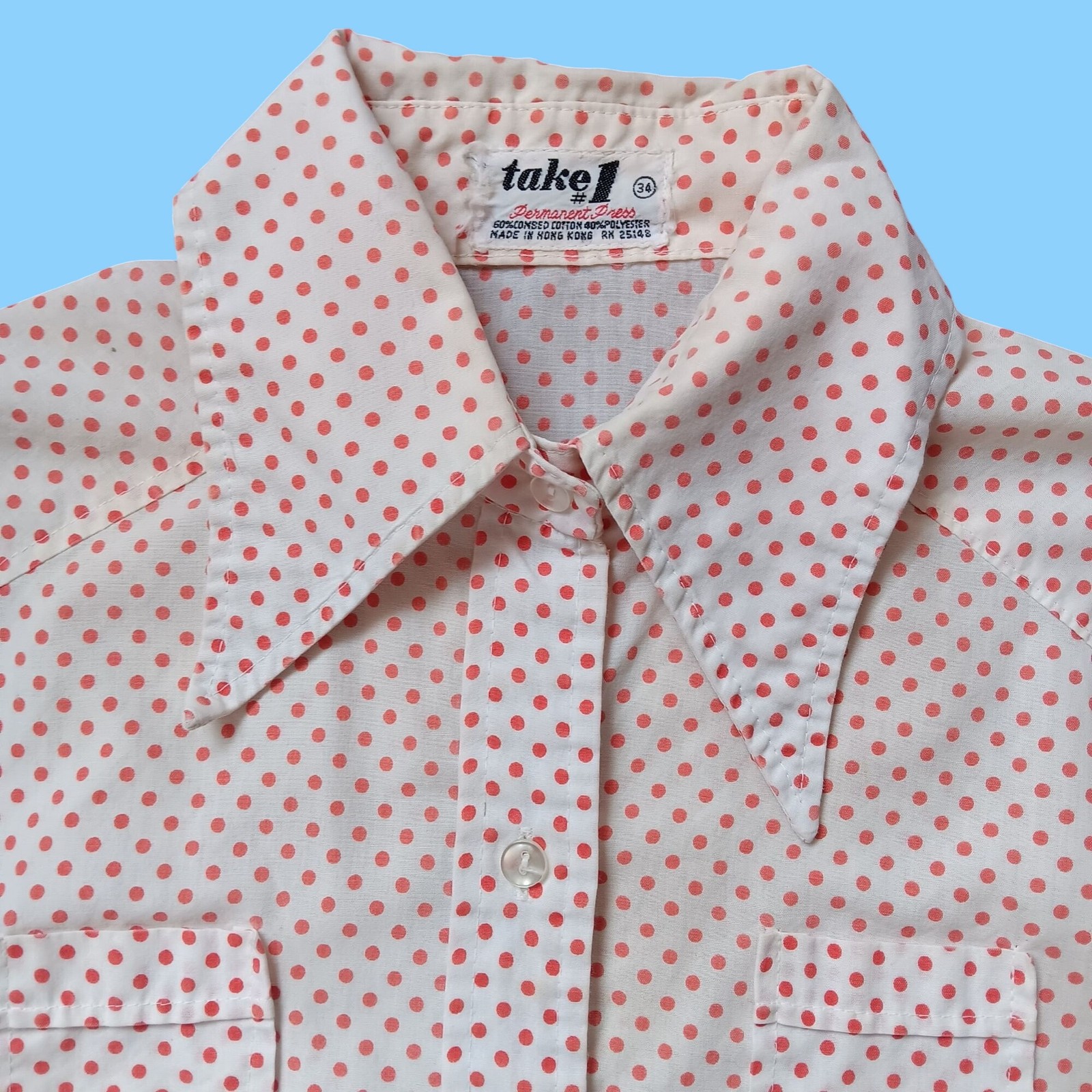 True Vintage Women’s Top Small 1960’s Mod Granny sz 34 White/Pink Polka Dot
