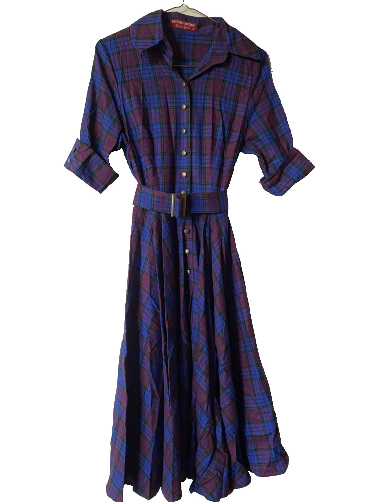 VINTAGE 1950s Rockabilly Gingham Plaid Women Shirtwaist Dress, Size Small
