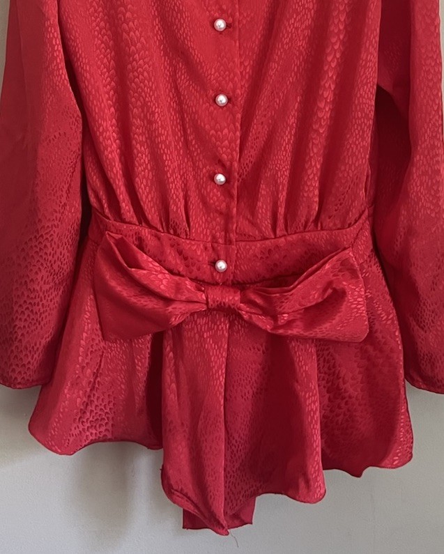 Vintage Skirt Set Blouse Top 80s 90s Ruffle Bow Secretary Peplum Size Small 4 6