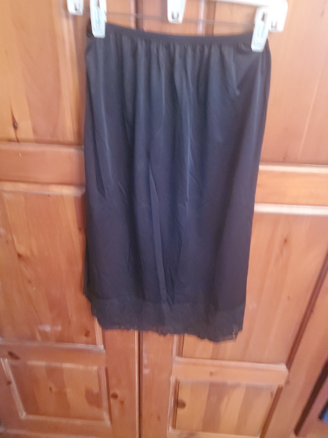 Vintage Half Slip Size Med. Black Tricot Nylon Side Slit Lace By Vanity Fair