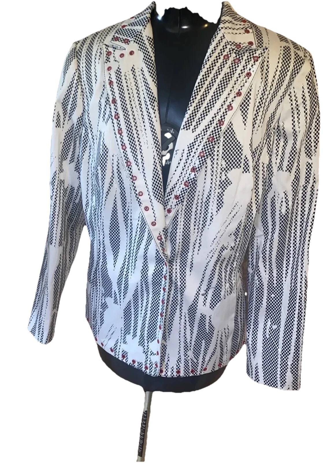 Vintage Alberto Makali Blazer Jacket Black White Snake Print Grommets Women 14
