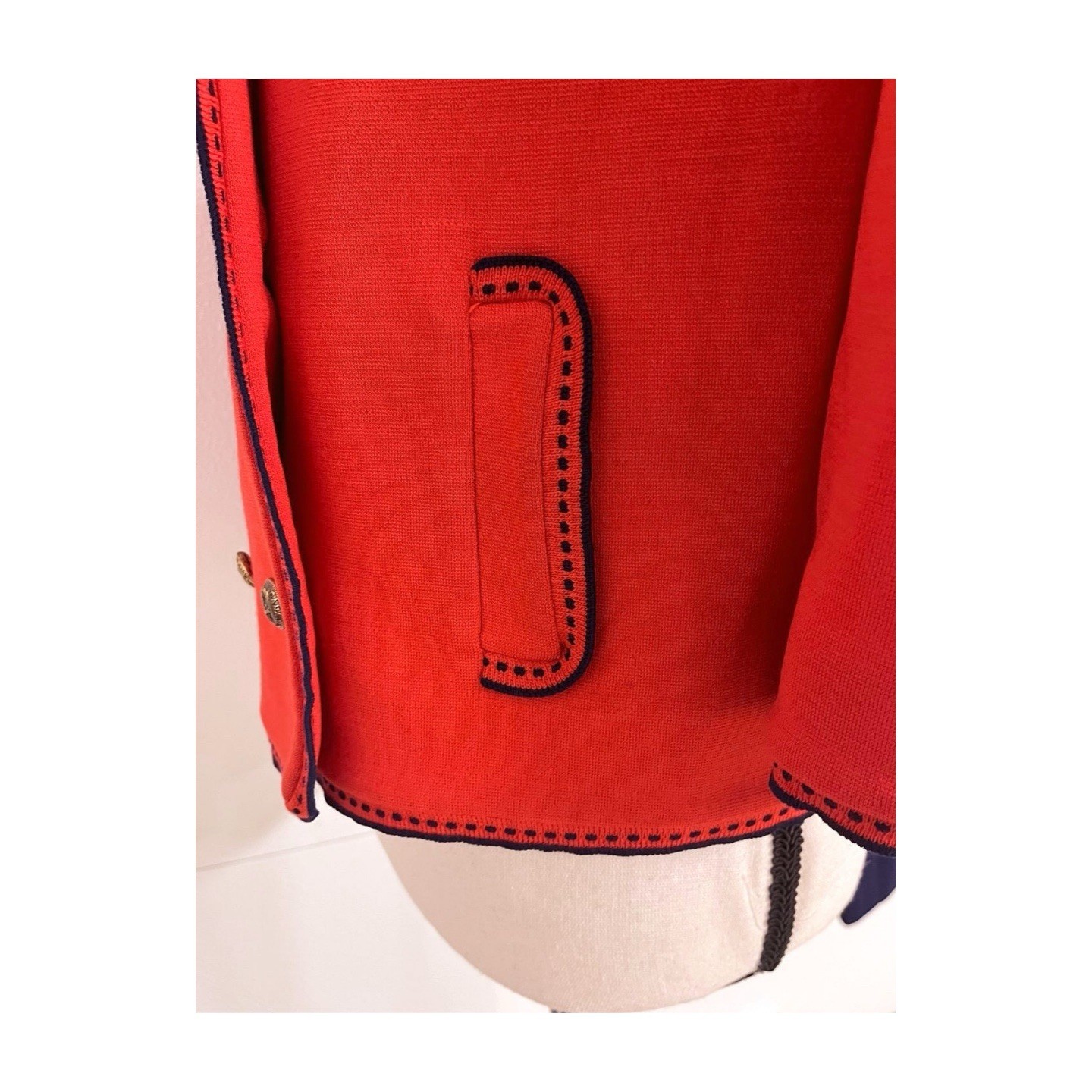 Vintage 1960’s Wool Butte Knit Skirt Suit Size 10, Red and Navy, Blazer, Skirt+