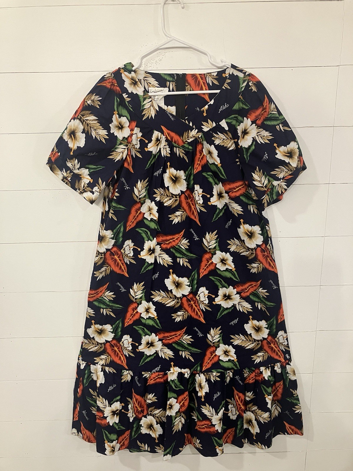 Vintage 70’s Shannon Marie Blue Floral Women’s Hawaiin Mu’mu Dress XL Talon Zip
