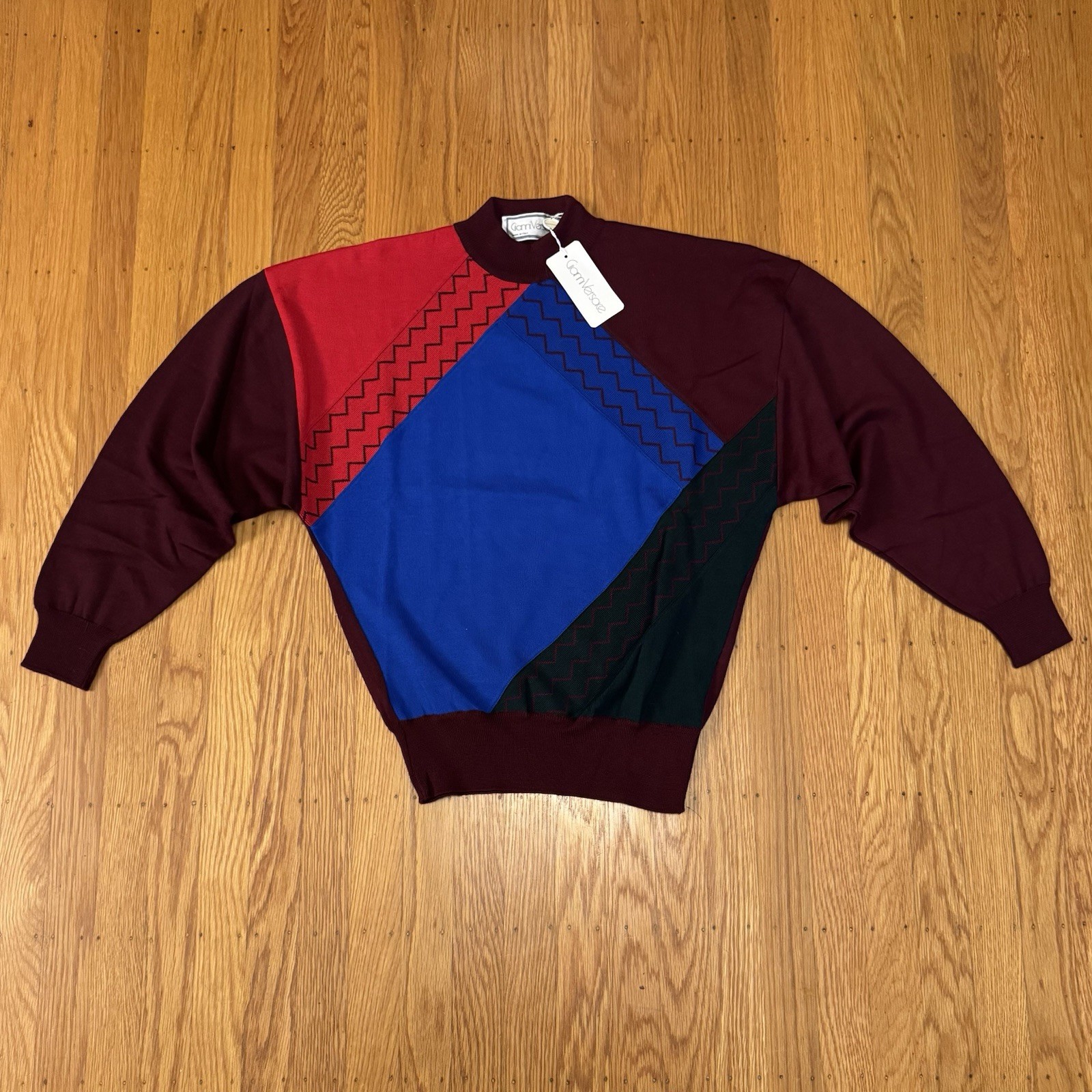 Vintage 80s NWT Gianni Versace Deadstock Colorful Wool Sweater IT 44 Sz M
