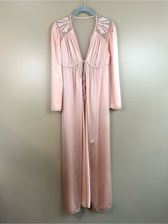Vintage Maidenform Peach Satin Shell Applique Peignoir Robe Mermaidcore S 80s