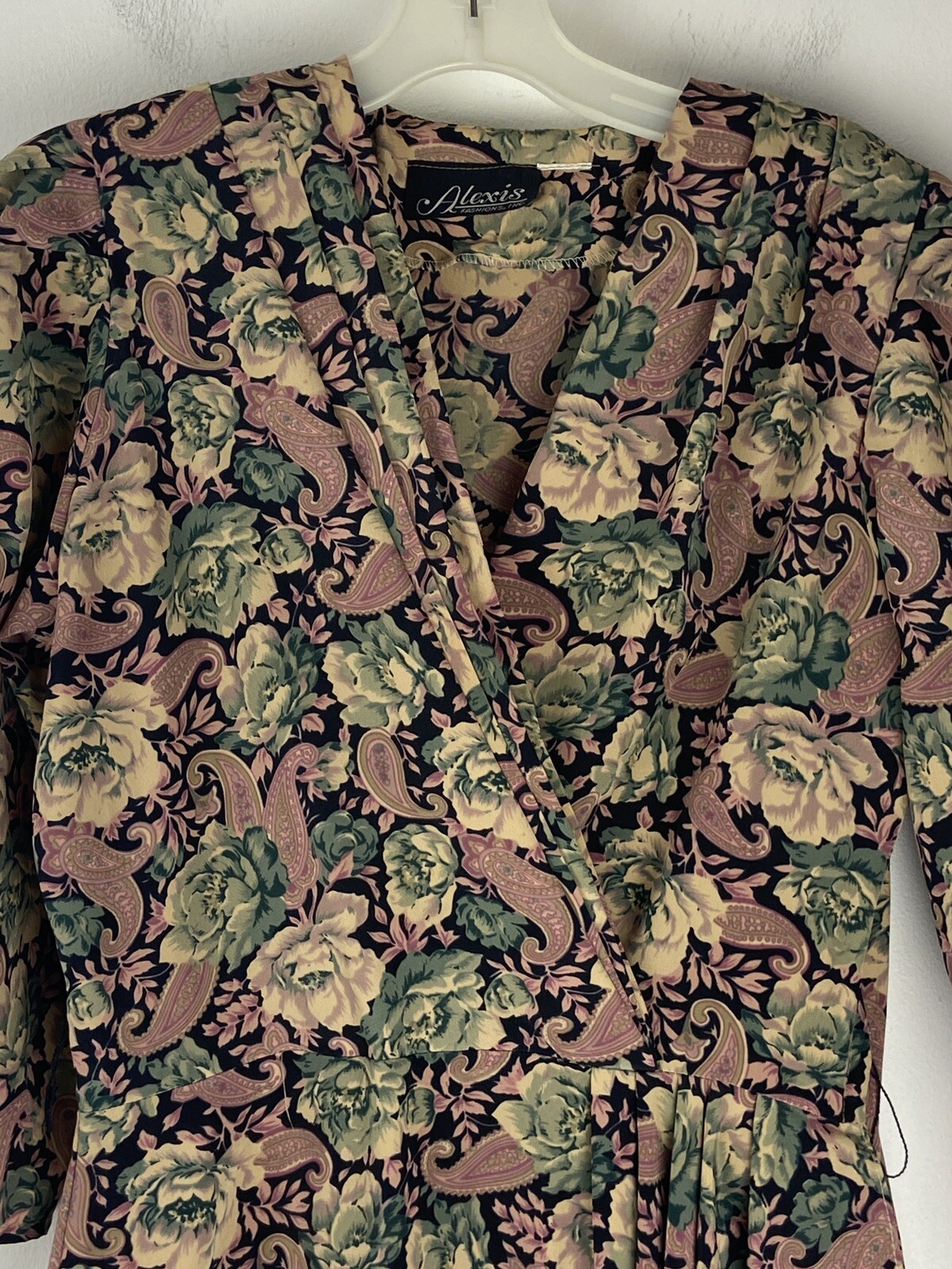 VTG 80’s Alexis Fashions Multicolor Pleated Paisley Shoulder Pads Dress Size 10
